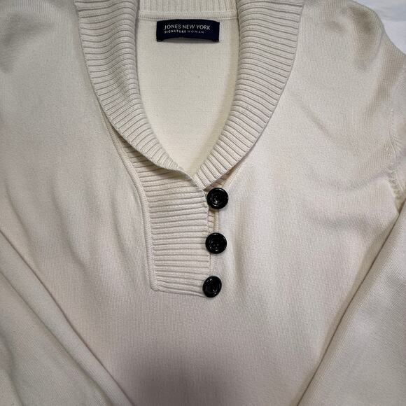 Jones New York Signature 3-Button Shawl Collar Sweater Cream Approx Size XL - Picture 3 of 13